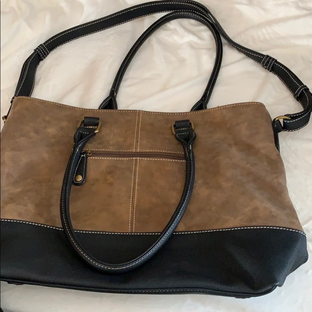 Suede and leather cross body and shoulder bag